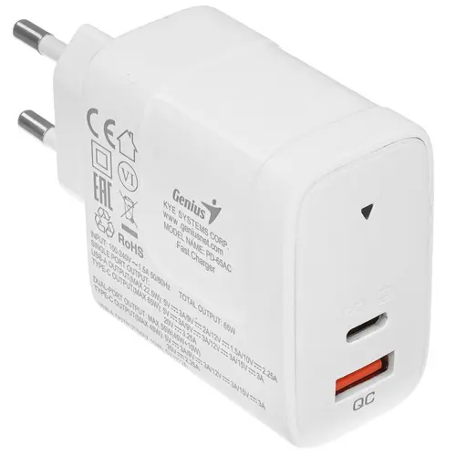 Сетевое зарядное устройство Genius PD-65AC 65 Вт USB EU USB type-C Quick Charge белый 32590010400 2250₽