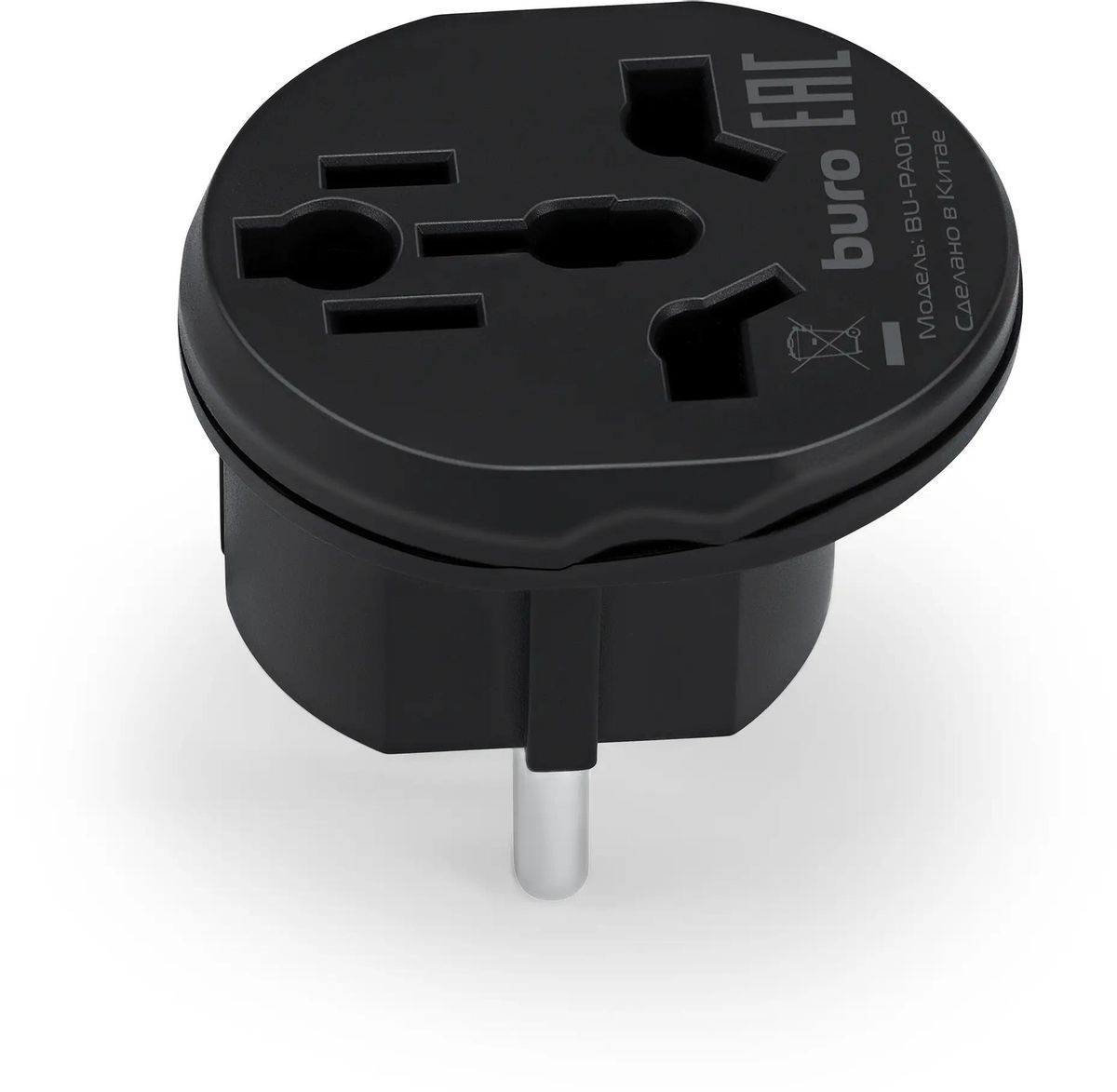

Переходник питания (адаптер) Europlug(M)-универсальный прямая вилка, 10А, черный Buro BU-PA01-B (BU-PA01-B), BU-PA01-B
