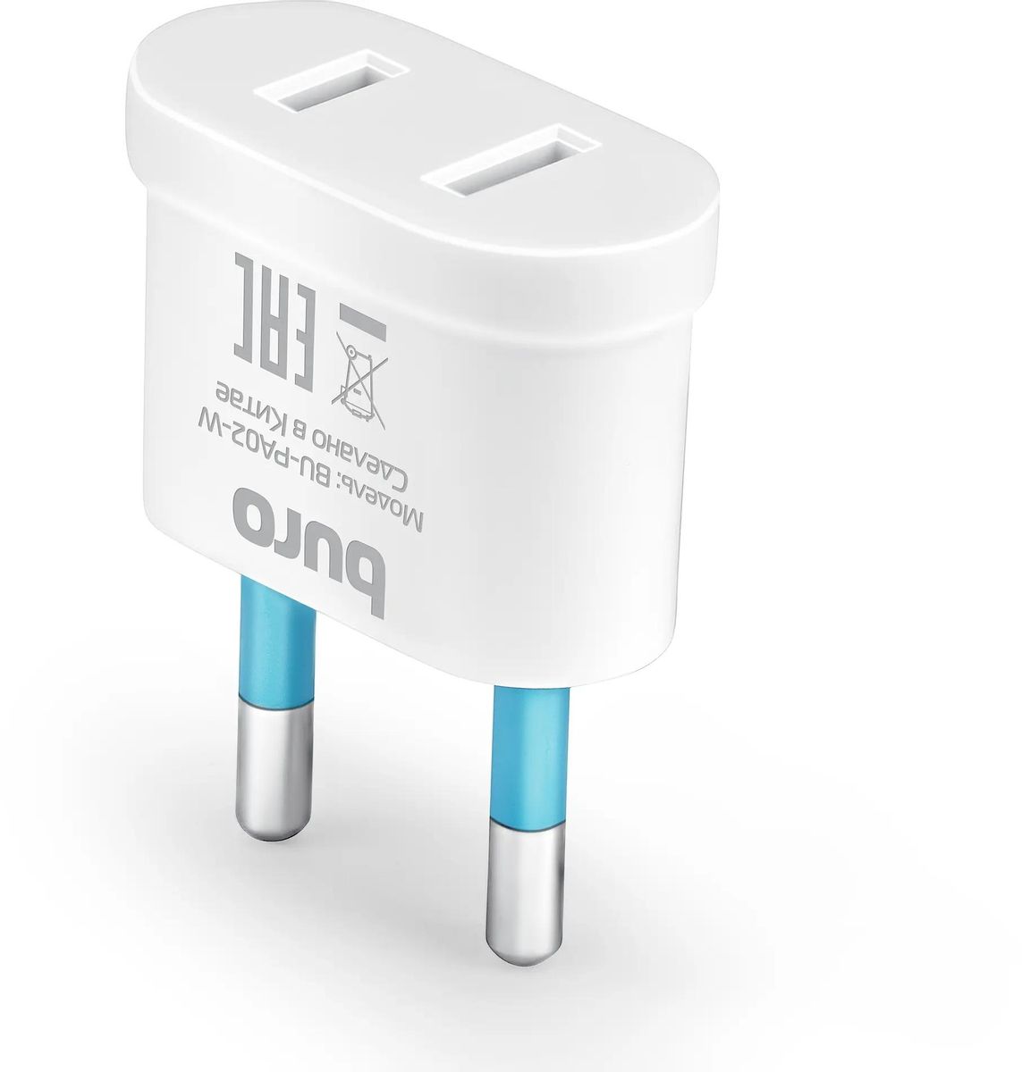 

Переходник питания (адаптер) Europlug(M)-USA plug (f) прямая вилка, 2.5А, белый Buro BU-PA02-W (BU-PA02-W), BU-PA02-W