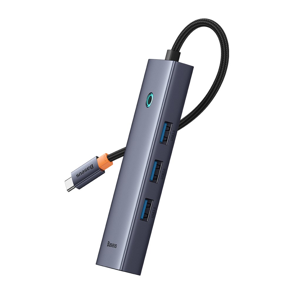 

USB-концентратор Baseus BS-OH109, 3xUSB 3.0, серый космос + RJ45 (B0005280A813-00), BS-OH109