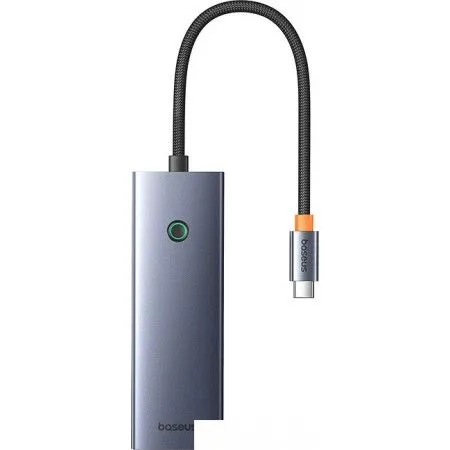 

USB-концентратор Baseus BS-OH158, 3xUSB 3.0, 1 (для питания)xUSB-C, серый космос + RJ45 (B00052801811-02), BS-OH158