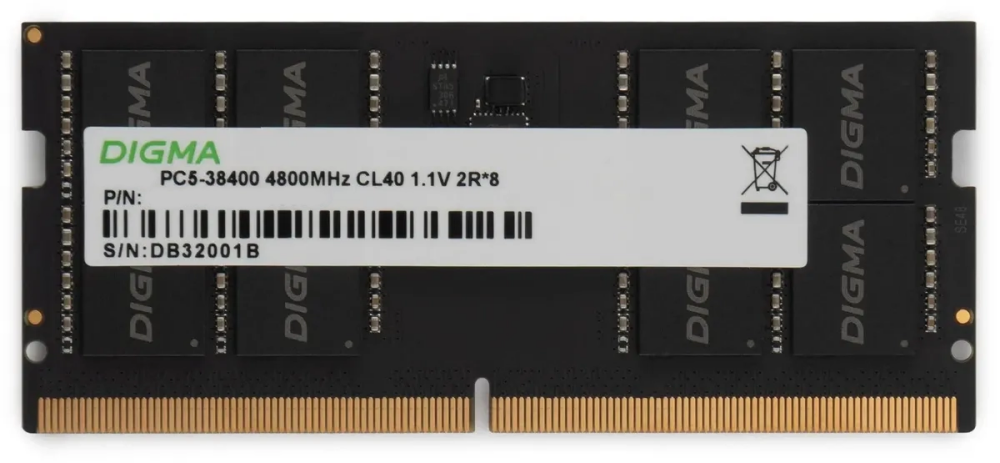 

Память DDR5 SODIMM 16Gb, 4800MHz, CL40, 1.1V, DIGMA (DGMAS54800016S) Retail, DGMAS54800016S