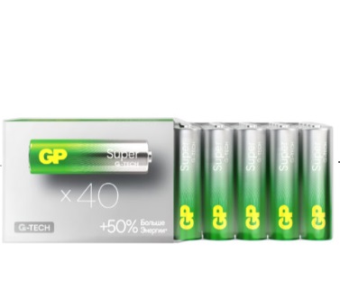 

Батарея GP Super Alkaline, AA (LR6), 1.5V, 40 шт. (4891199227295)