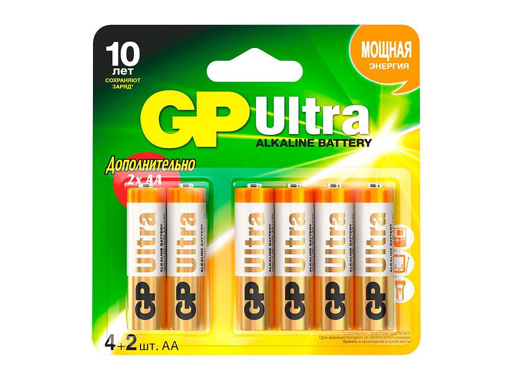 

Батарейка GP Ultra Alkaline, AA (LR6), 1.5V, 6 шт. (4891199067181)