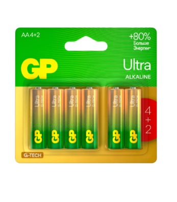

Батарейка GP Ultra Alkaline, AA (LR6), 1.5V, 6 шт. (4891199226427)
