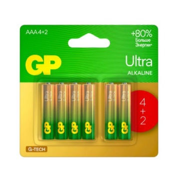

Батарейка GP Ultra Alkaline, AAA (LR03), 1.5V, 6 шт. (4891199226403)
