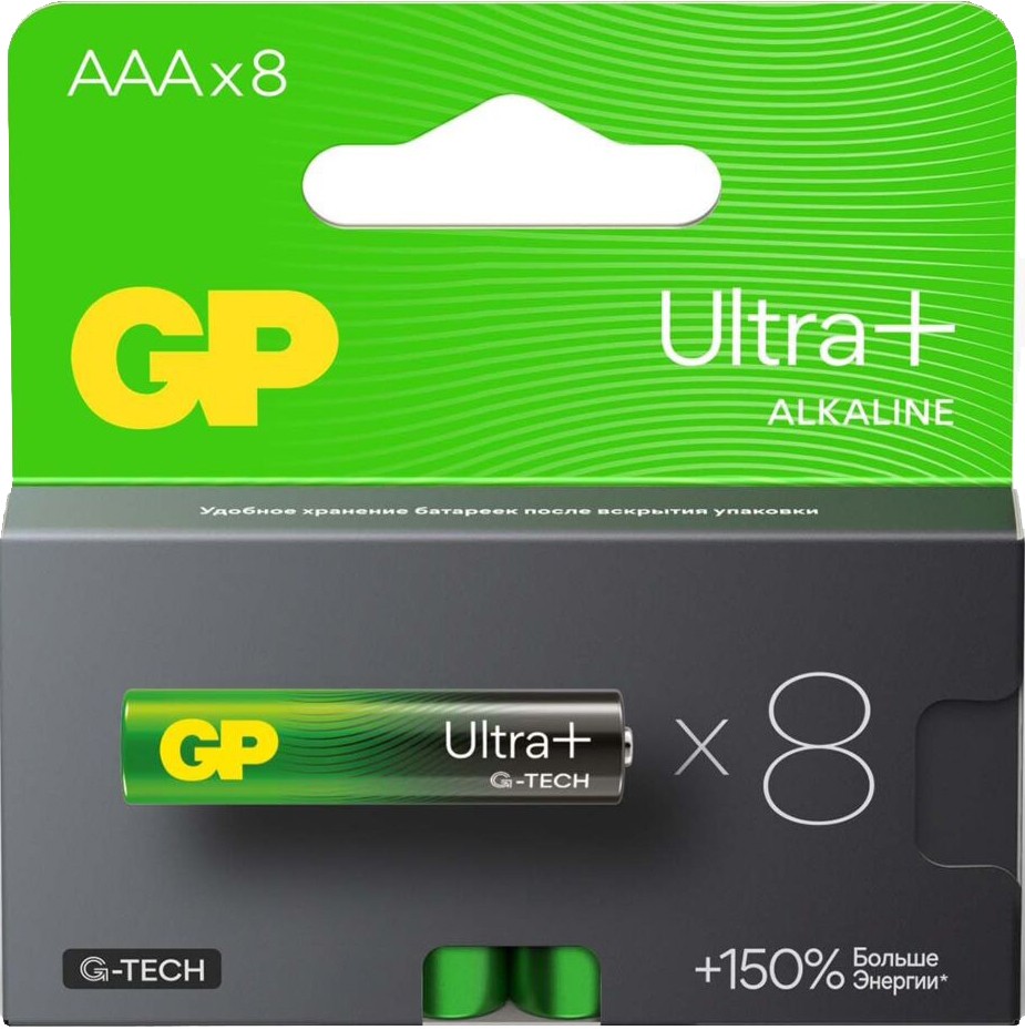 

Батарейка GP Ultra Plus Alkaline, AAA (LR03), 1.5V, 8 шт. (GP 24AUPA21-2CRB8 96/768)