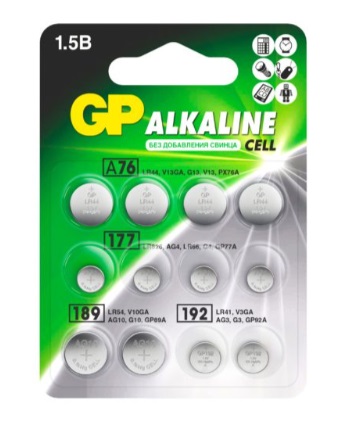 

Батарейка GP Alkaline Cell, A76/177/189/192, 1.5V, 12 шт. (4891199186066)
