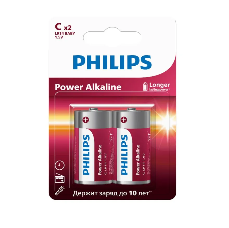 

Батарея PHILIPS Power Alkaline, C (R14/LR14), 1.5V, 2 шт. (B0062687)