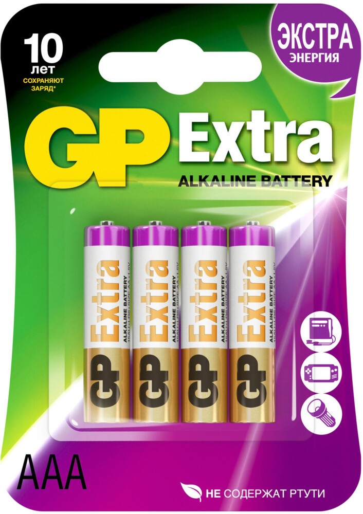 

Батарея GP Extra Alkaline, AAA (LR03), 1.5V, 4 шт. (4891199146114)