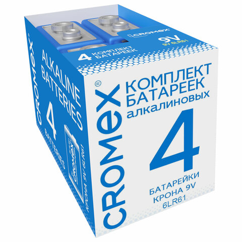 

Батарея CROMEX Alkaline, крона (6LR61/6LF22/1604A/6F22), 9V, 4 шт. (456453)