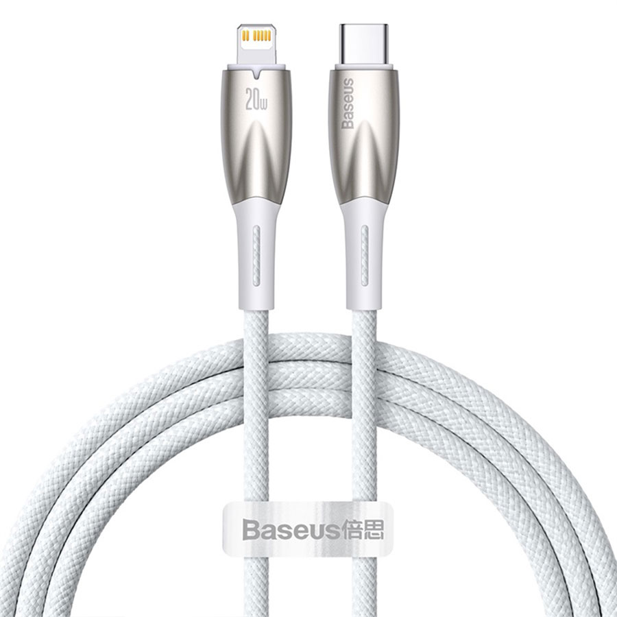 

Кабель USB Type-C-Lightning 8-pin, быстрая зарядка, 2.4А, 20 Вт, 1 м, белый, Baseus Glimmer (CADH000002)