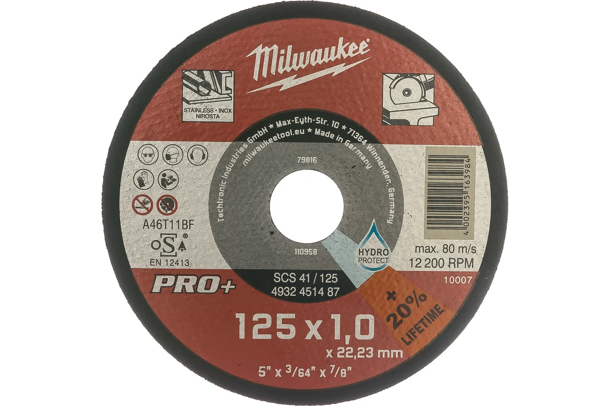 Диск отрезной Milwaukee SCS41 PRO+ ⌀125 мм x 1 мм x 22.2 мм, прямой, по металлу, 1 шт. (4932451487)