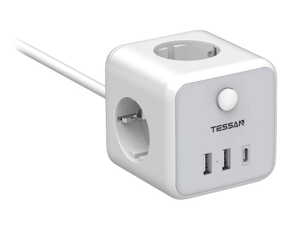 Сетевой фильтр Tessan TS-301-C, 3-розетки, 2 м, серый (TS-301-C)
