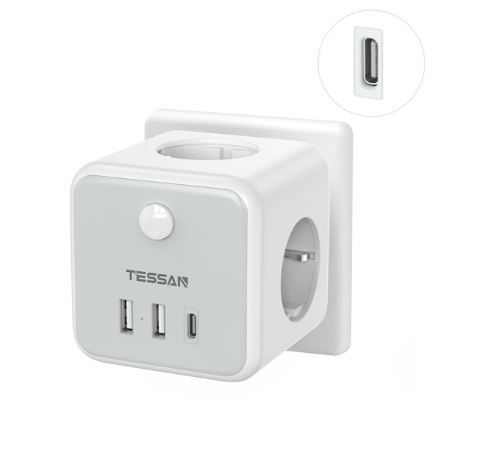 Сетевой фильтр Tessan TS-301-DE-C, 3-розетки, серый (TS-301-DE-C)