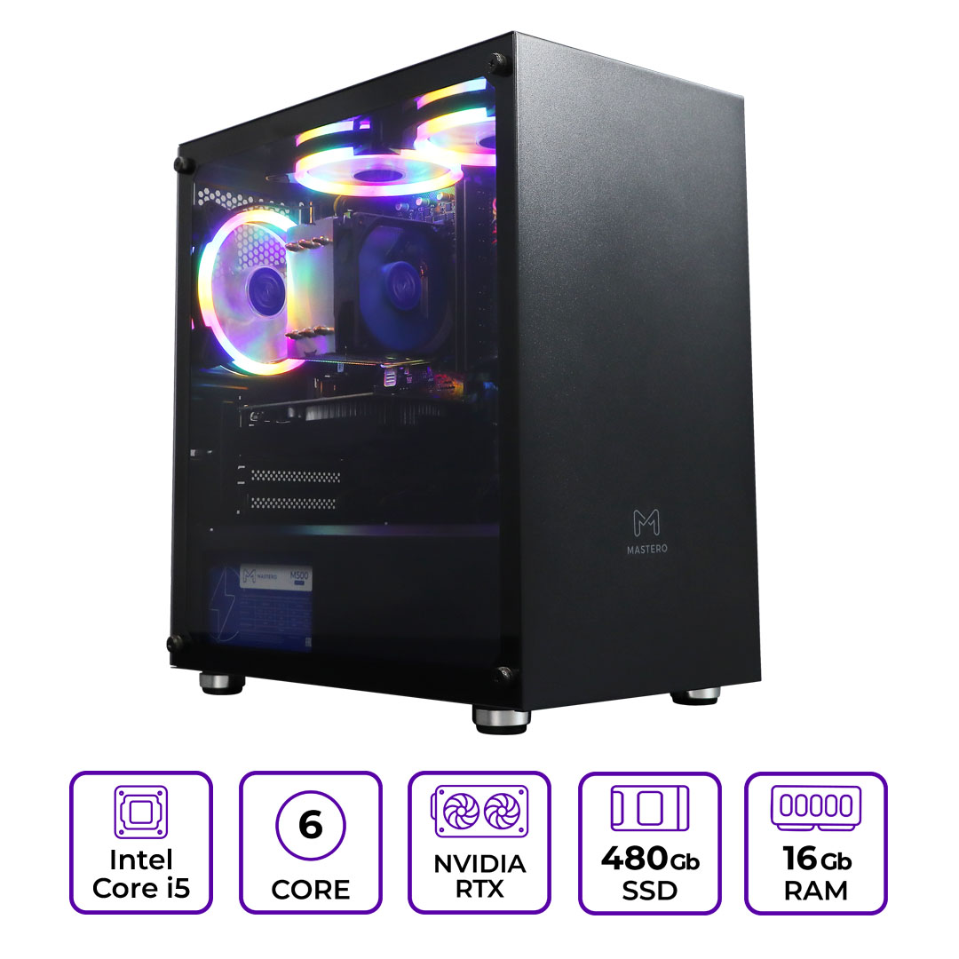 

Системный блок Mastero Gaming GT04, Intel Core i5 10400F 2.9 ГГц, 16Gb RAM, 480Gb SSD, NVIDIA GeForce RTX 3050 8Gb, DOS, черный (GT04-I10400-16S480-3050), GT04