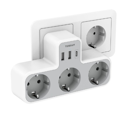 Сетевой фильтр Tessan TS-323-C, 3-розетки, серый (TS-323-C)