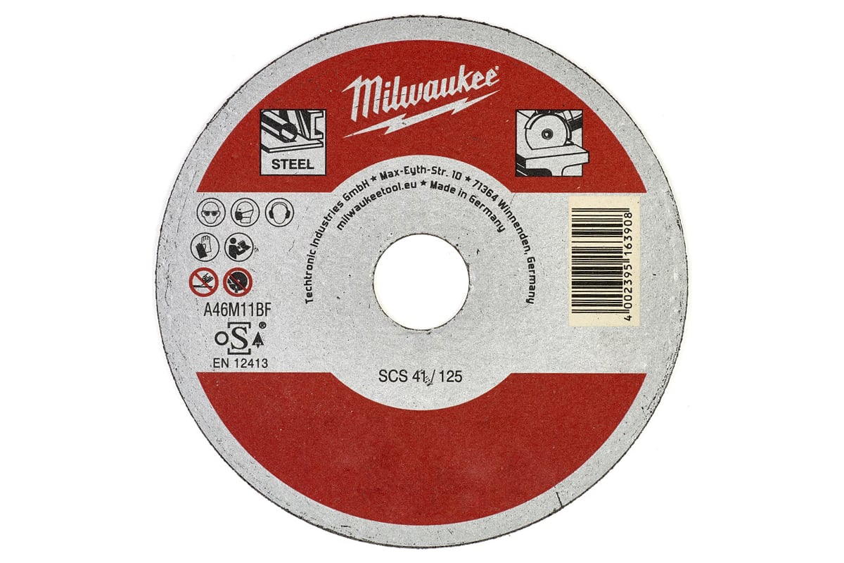 

Диск отрезной Milwaukee SCS41 ⌀125 мм x 1 мм x 22.2 мм, прямой, металл, 1 шт. (4932479578), SCS41