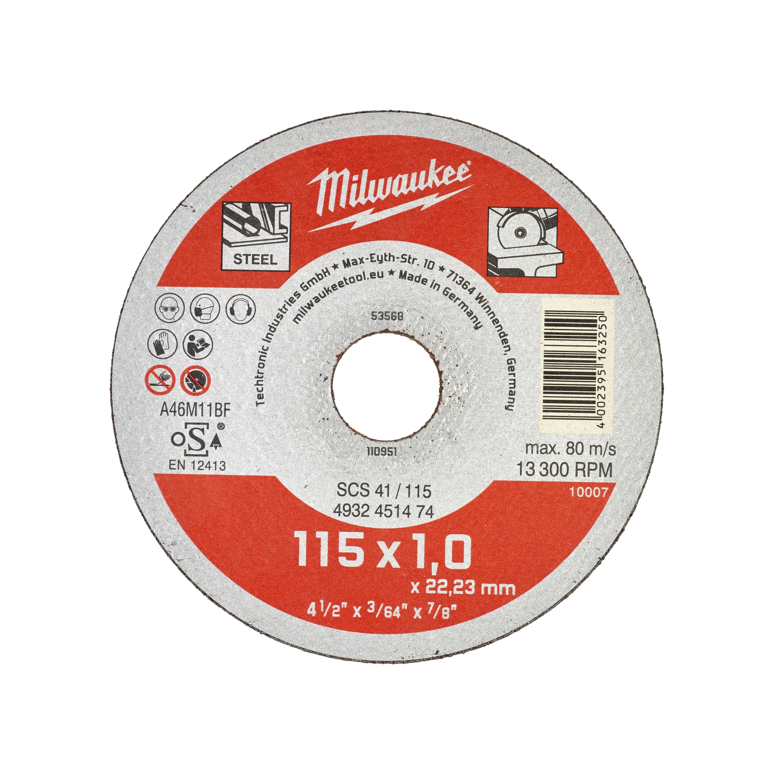 

Диск отрезной Milwaukee SCS41 ⌀115 мм x 1 мм x 22.2 мм, прямой, для кислостойкой стали, раекс, высоколегированной стали, мягкой и инструментальной стали. Не подходят для нержавеющей стали., 1 шт. (4932451474), SCS41