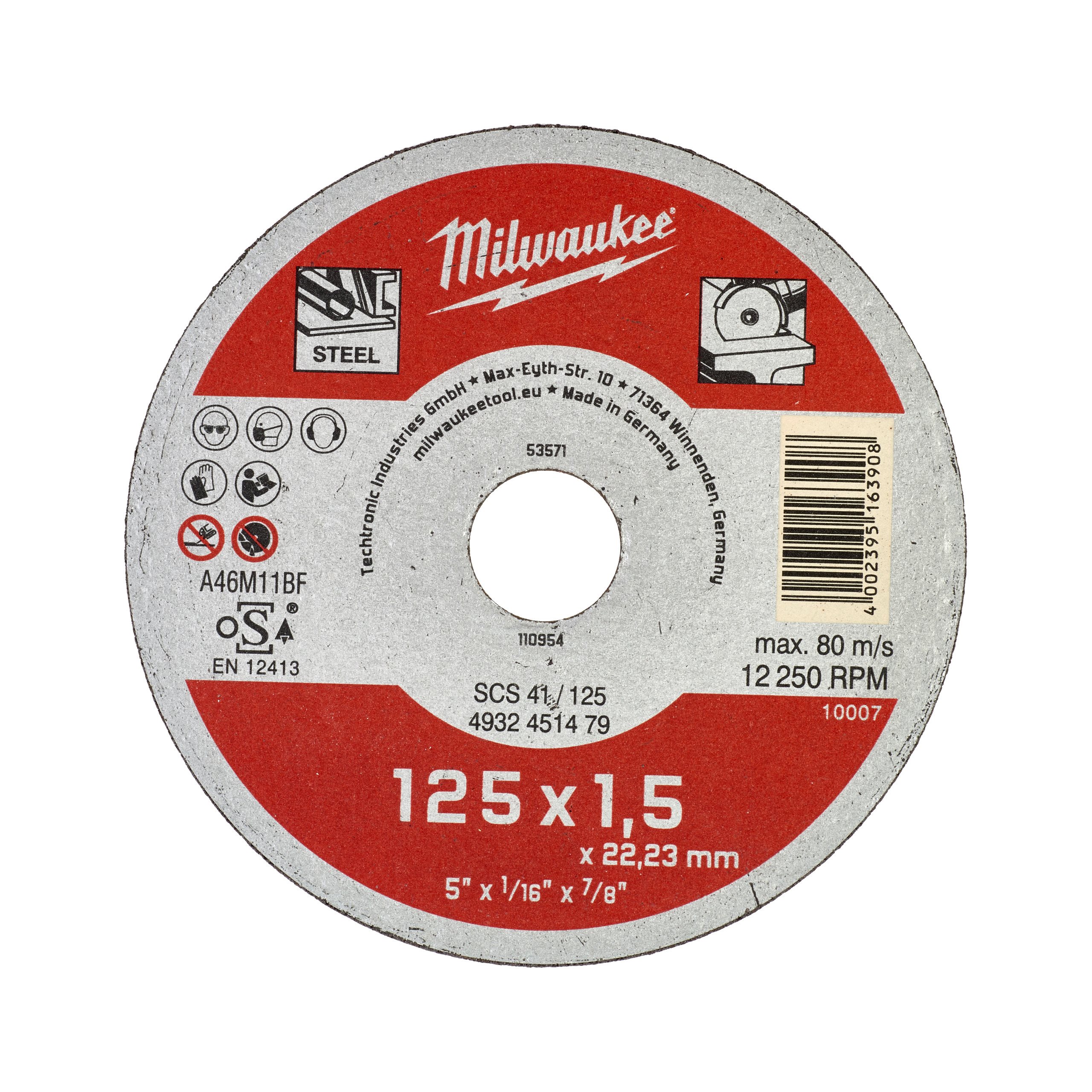 

Диск отрезной Milwaukee SCS41 ⌀125 мм x 1.5 мм x 22.2 мм, прямой, для кислостойкой стали, раекс, высоколегированной стали, мягкой и инструментальной стали. Не подходят для нержавеющей стали., 1 шт. (4932451479), SCS41