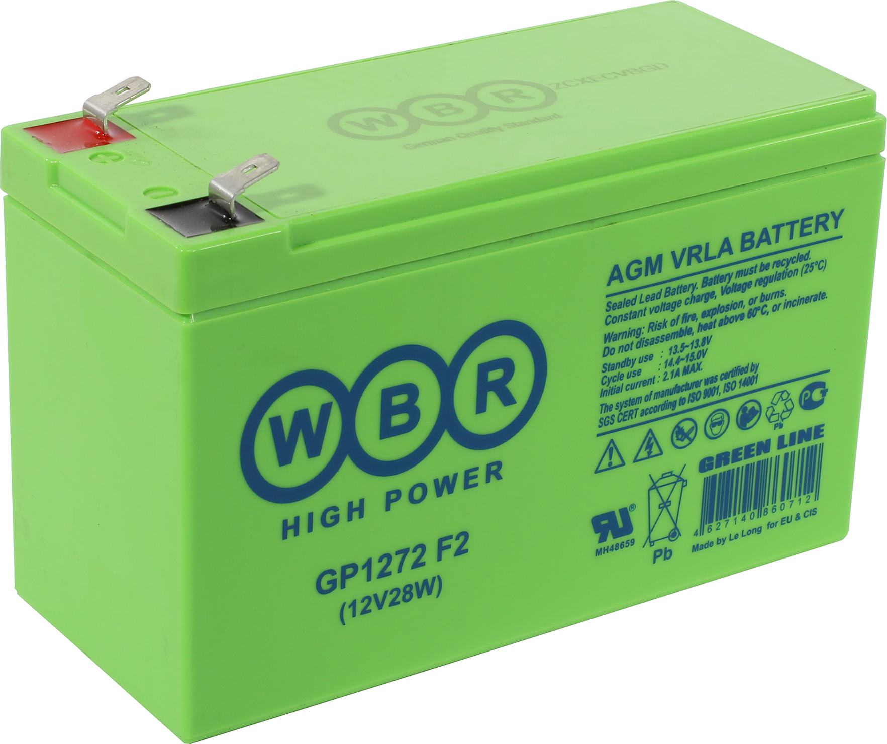 

Аккумуляторная батарея для ИБП WBR GP 1272 F2 28W, 12V, 7.2Ah, Зеленый, 1272 F2 28W