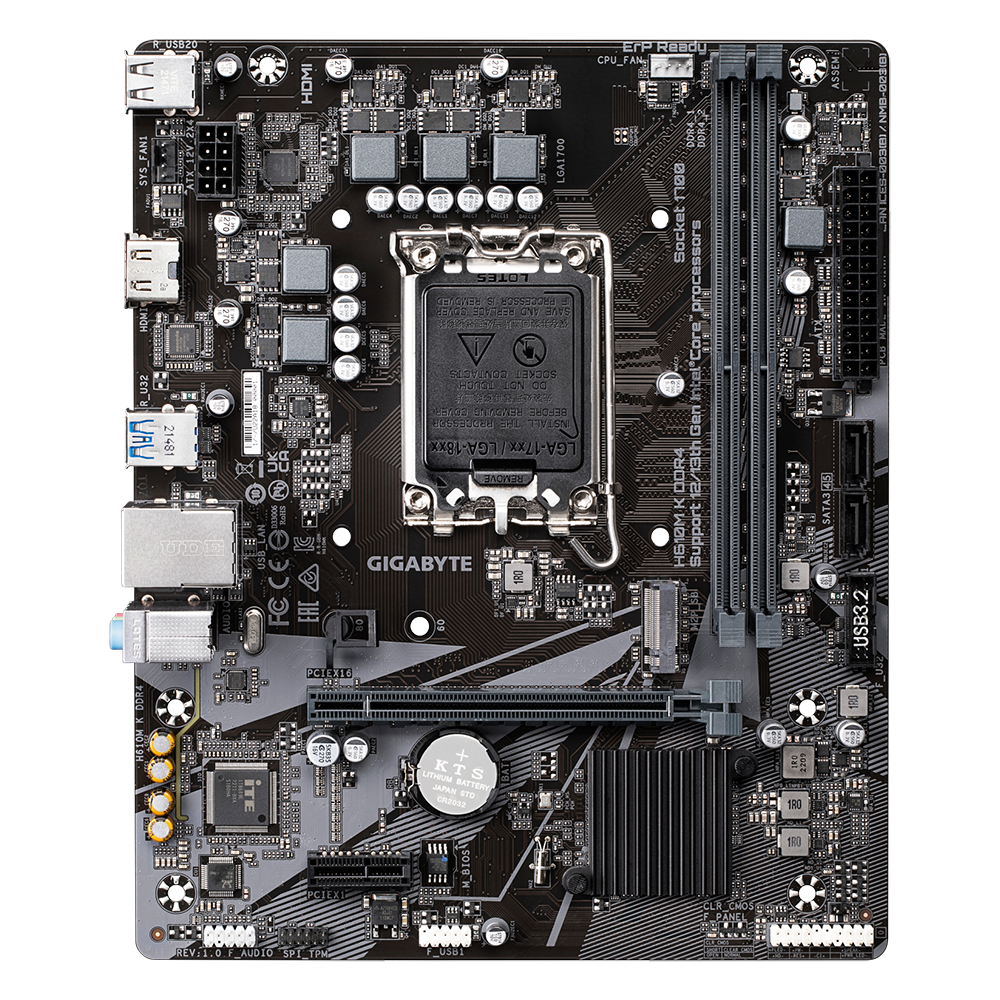 

Материнская плата GIGABYTE H610M K DDR4, Socket1700, Intel H610, 2xDDR4, PCI-Ex16, 2SATA3, 7.1-ch, GLAN, 4 USB 3.2, HDMI, mATX, Retail, H610M K DDR4