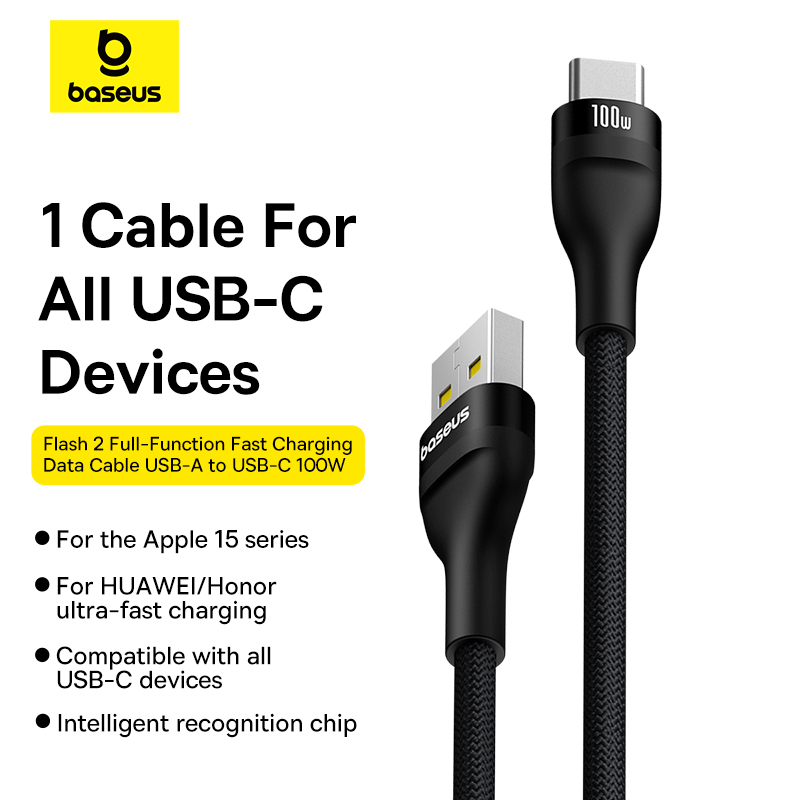 

Кабель USB-USB Type-C, быстрая зарядка, 5А, 100 Вт, 1 м, черный, Baseus Flash 2 (P10311804111-00)