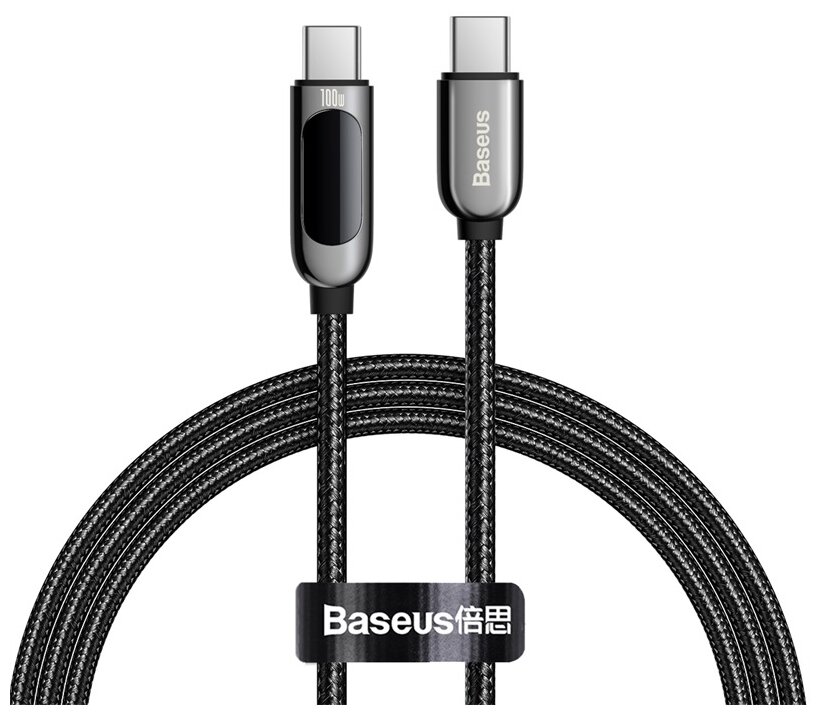 

Кабель USB Type-C-USB Type-C, быстрая зарядка, 5А, 100 Вт, 1 м, черный, Baseus Display Fast Charging (CATSK-B01)