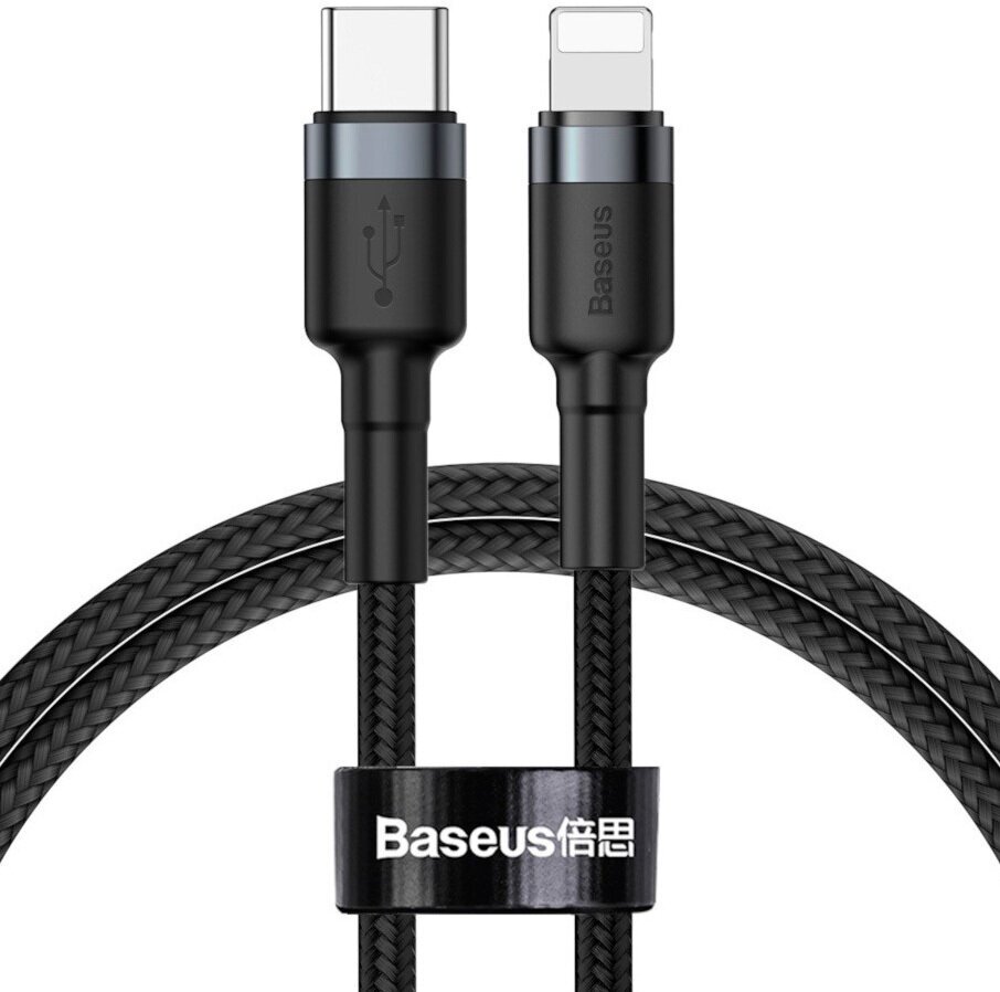 

Кабель USB Type-C-Lightning 8-pin, MFi, быстрая зарядка, 2.4А, 20 Вт, 1 м, черный/серый, Baseus Cafule (CATLKLF-G1)