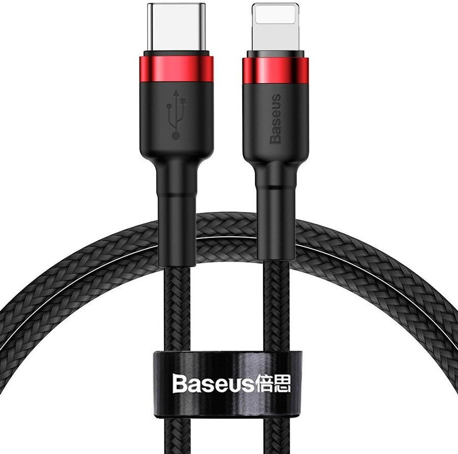 

Кабель USB Type-C-Lightning 8-pin, MFi, быстрая зарядка, 2.4А, 20 Вт, 1 м, черный, Baseus Cafule (CATLKLF-91), Красный