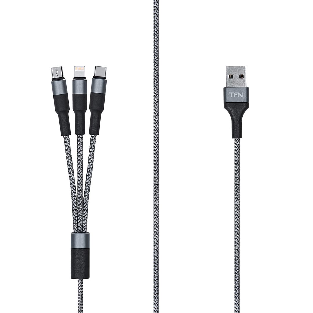 Кабель USB-Lightning 8-pin+Micro USB+USB Type-C, 1.2 м, графитовый, TFN 3in1 (TFN-CFZ3IN1GR)