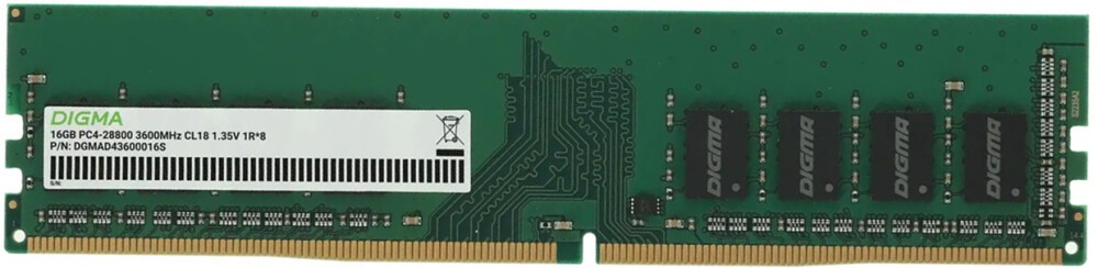 

Память DDR4 DIMM 16Gb, 3600MHz, CL18, 1.35V, DIGMA (DGMAD43600016S) Retail, DGMAD43600016S