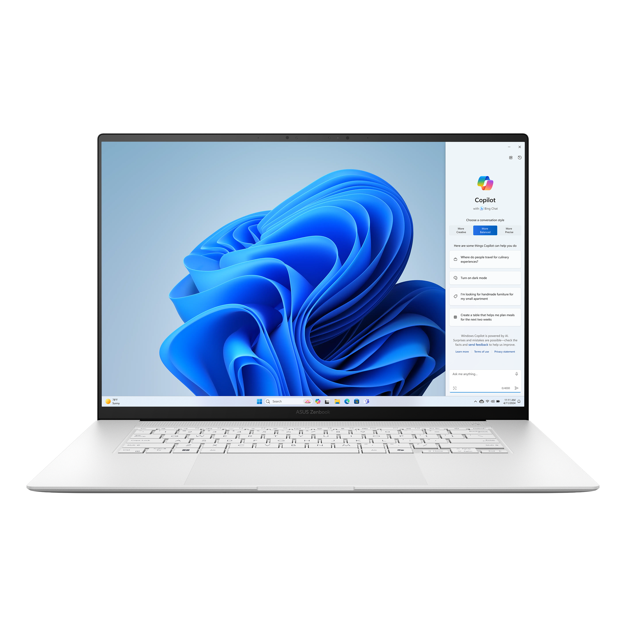 Ноутбук 16" ASUS ZenBook S 16 UM5606WA-RK226W, белый (90NB13M2-M00DH0)