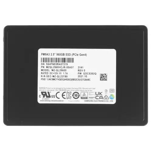 

Твердотельный накопитель (SSD) Samsung 960Gb PM9A3, U.2 2.5", PCI-E, NVMe (MZQL2960HCJR-00A07), MZQLB960HAJR