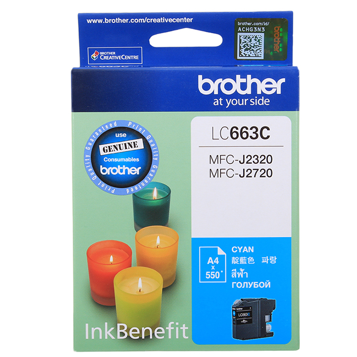 

Картридж струйный Brother LC-663C, голубой, оригинальный, ресурс 550 страниц, для MFC-J2320, MFC-J2720, LC-663C