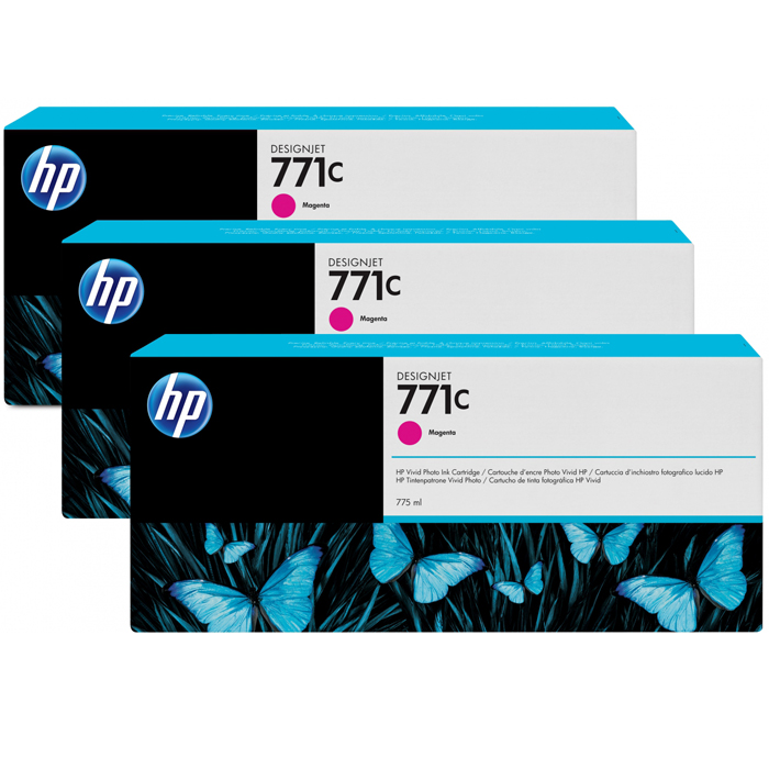 

Комплект картриджей струйный HP 771C (B6Y33A), пурпурный, оригинальный, объем 775мл, 3шт., для HP Designjet Z6200 1067 мм / 1524 мм, HP Designjet 1524 мм Z6600 / Z6800, 771C