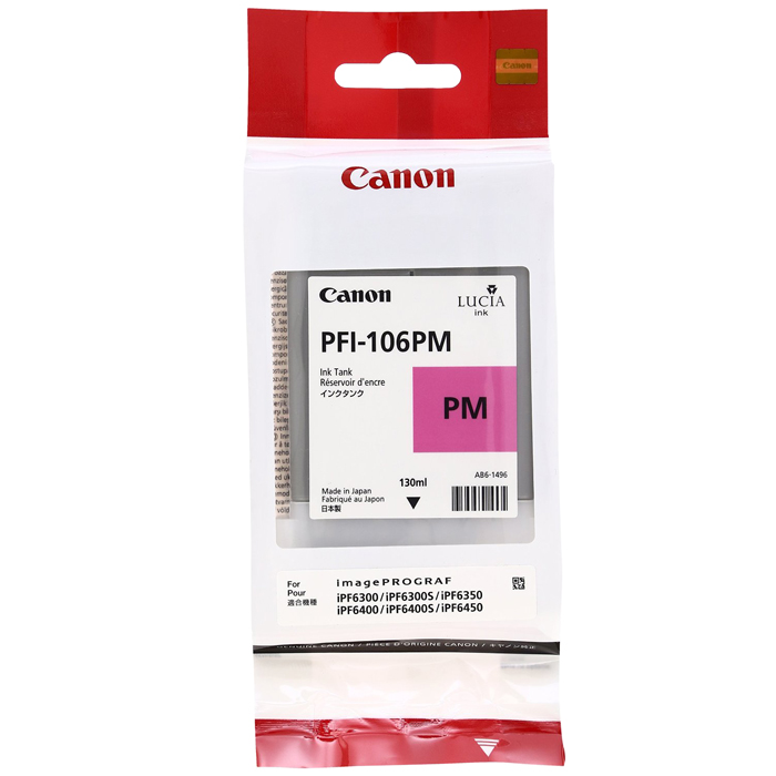 

Картридж струйный Canon PFI-106 PM (6626B001), фото-пурпурный, оригинальный, объем 130мл, для Canon imagePROGRAF-iPF6300 / iPF6300s / iPF6350 / iPF6400 / iPF6400s / iPF6400se / iPF6450, PFI-106 PM