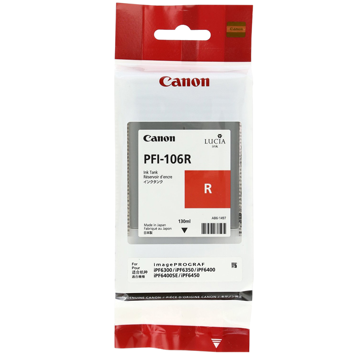 

Картридж струйный Canon PFI-106 R (6627B001), красный, оригинальный, объем 130мл, для Canon imagePROGRAF-iPF6300 / iPF6350 / iPF6400 / iPF6400se / iPF6450, PFI-106 R