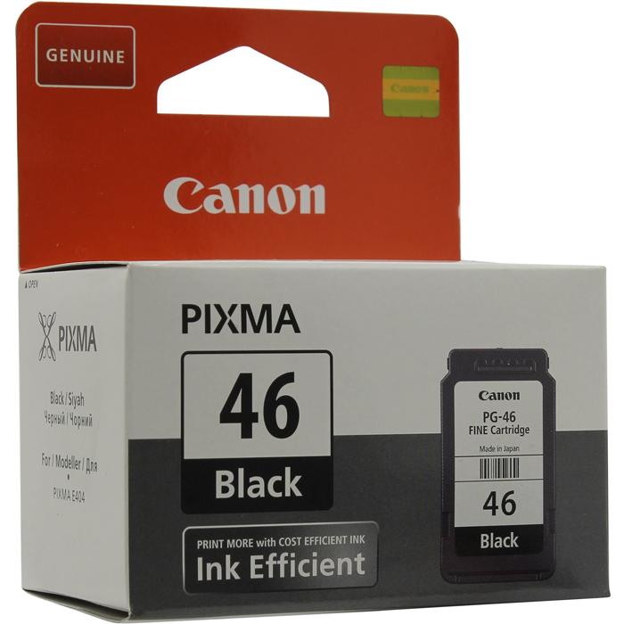 

Картридж струйный Canon PG-46 (9059B001), черный, оригинальный, объем 15 мл, ресурс 400 страниц для Canon Canon PIXMA-E404 / E464 / E484, PG-46
