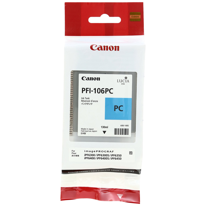 

Картридж струйный Canon PFI-106PC (6625B001), фото голубой, оригинальный, объем 130 мл для Canon Canon imagePROGRAF-iPF6300 / iPF6300s / iPF6350 / iPF6400 / iPF6400s / iPF6400se / iPF6450, PFI-106PC