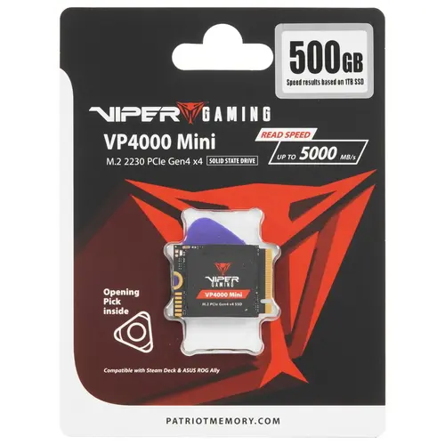 

Твердотельный накопитель (SSD) Patriot 500Gb VP4000 Mini, M.2, NVMe (VP4000M500GM23) Retail
