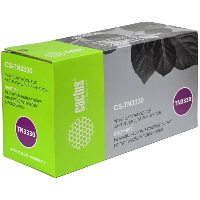

Картридж лазерный Cactus CS-TN3330 (TN-3330), черный, 3000 страниц, совместимый, для Brother DCP-8110DN, DCP-8250DN, HL-5440D, HL-5450DN, HL-5450DNT, HL-5470DW, HL-6180DW, MFC-8520DN, MFC-8950DW