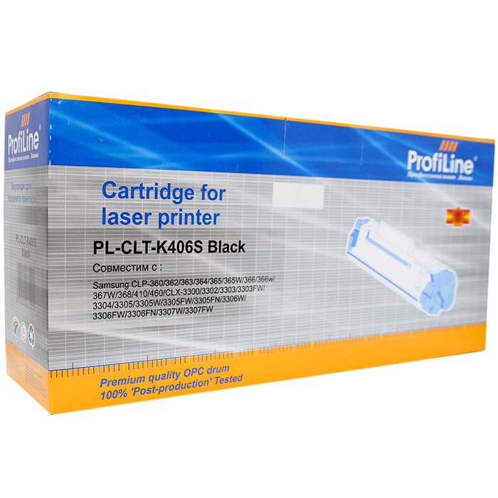 

Картридж лазерный ProfiLine PL-CLT-K406S (CLT-K406S), черный, 1500 страниц, совместимый для Samsung CLP-360/362/363/364/365/365W/366/366w/367W/368/410/460/CLX-3300/3302/3303/3303FW/3304/3305/3305W/3305FW/3305FN/3306W/3306FW/3306FN/3307W/3307FW Black