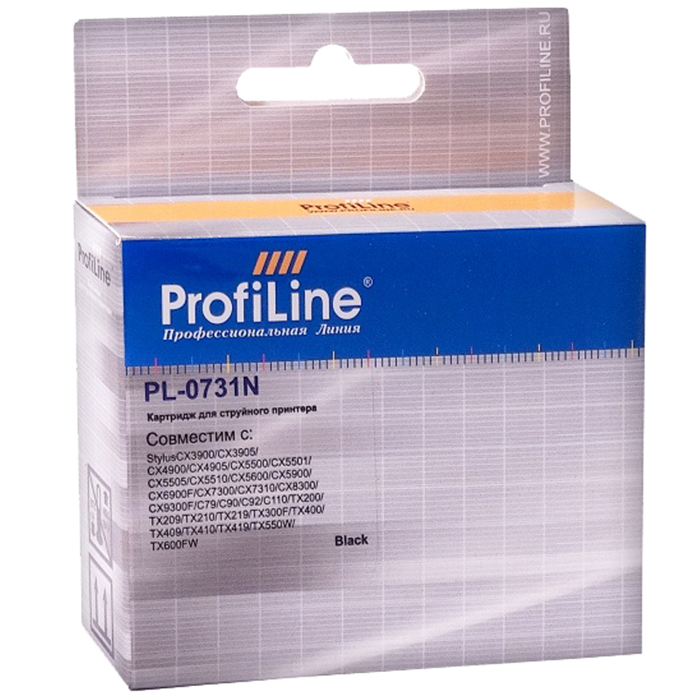 

Картридж струйный ProfiLine PL-0731N-Bk (0731N), черный, совместимый, 245 страниц, для Epson CX3900/C79/C90/C92/C110/T10/TX200/TX209/TX400/TX409