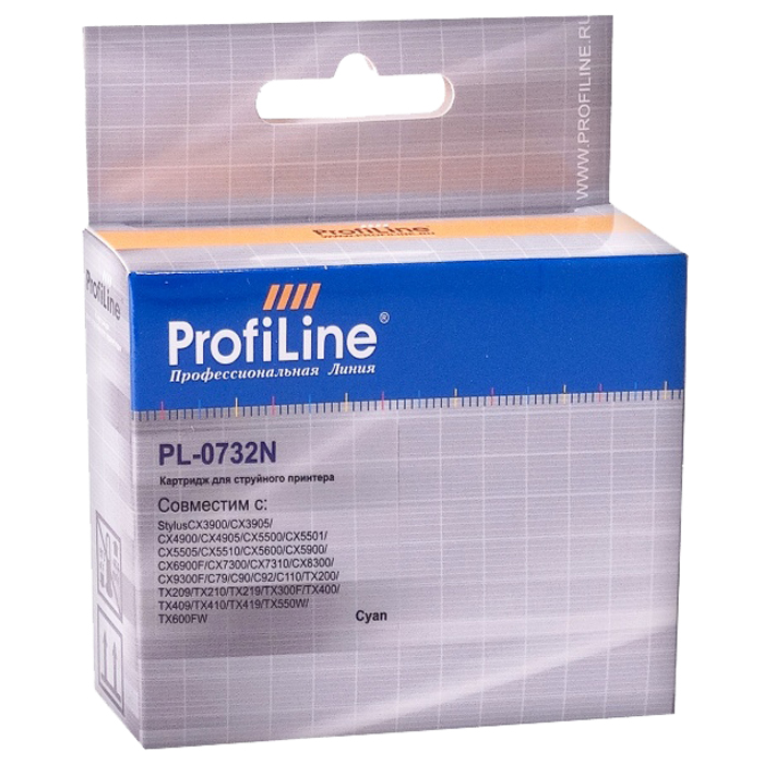 

Картридж струйный ProfiLine PL-0732N-C (0732N), голубой, совместимый, 485 страниц, для Epson CX3900/C79/C90/C92/C110/T10/TX200/TX209/TX400/TX409