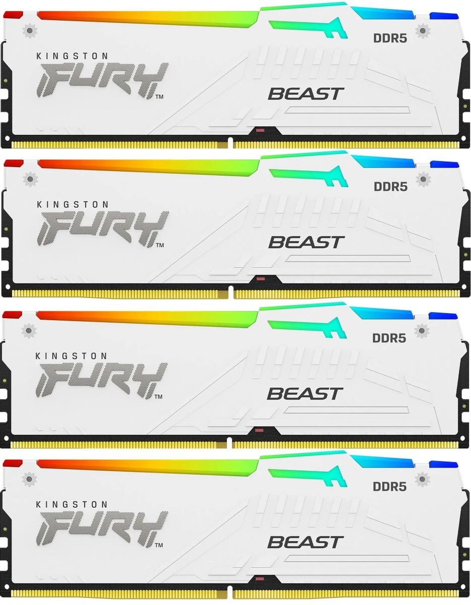 

Комплект памяти DDR5 DIMM 64Gb (4x16Gb), 5200MHz, CL40, 1.25V, Kingston FURY Beast White RGB (KF552C40BWAK4-64) Retail, KF552C40BWAK4-64