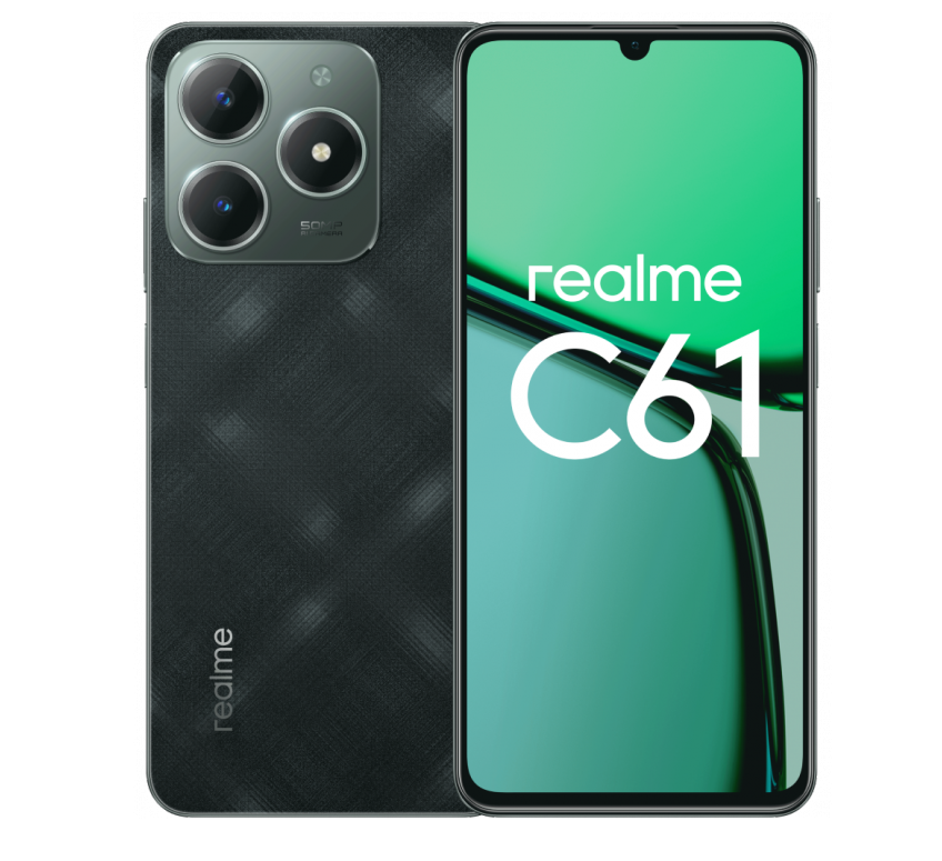 

Смартфон Realme C61, 6.74" 1600x720 IPS, Unisoc T612, 6Gb RAM, 128Gb, 3G/4G, Wi-Fi, BT, 2xCam, 2-Sim, 5000 мА⋅ч, USB Type-C, Android 14, зеленый (C61_RMX3930_Dark Green 6+128), C61