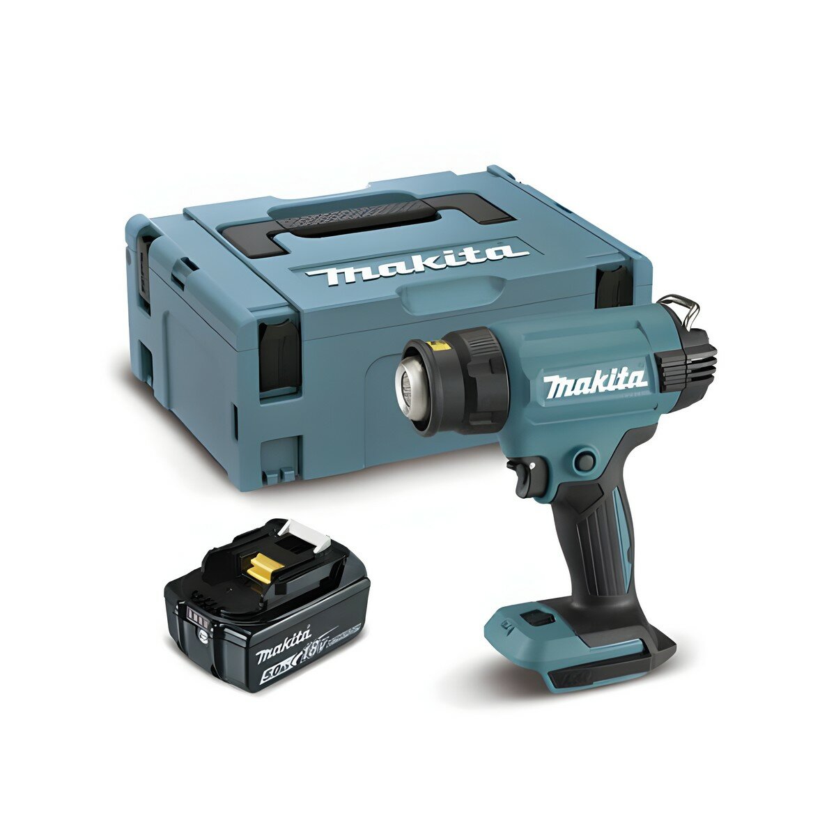 Фен строительный Makita DHG180RT1J, аккумуляторный, от 150°C, до 550°C, до 200 л/м, кейс (DHG180RT1J) АКБ+ЗУ