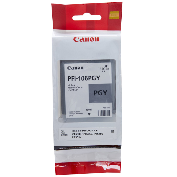 

Картридж струйный Canon PFI-106 PGY (6631B001), фото-серый, оригинальный, объем 130мл, для Canon imagePROGRAF-iPF6300 / iPF6350 / iPF6400 / iPF6450, PFI-106 PGY