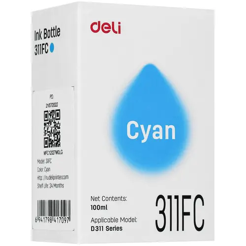 

Чернила Deli, 100 мл, голубой, оригинальные для Deli D311NW (311FC)
